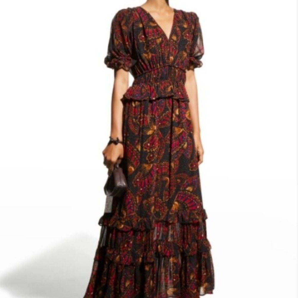 FARM RIO Butterfly Sky Tiered‎ Maxi Dress - Size XS